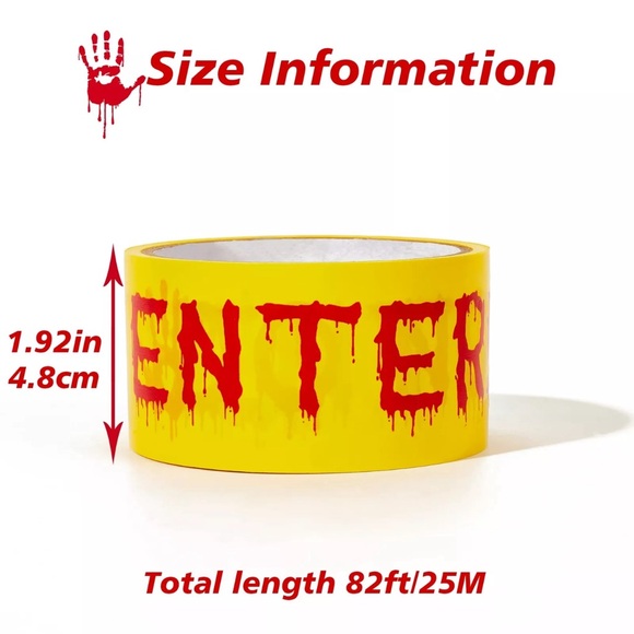 Caution Tape 4.8cmx25m Yellow Do Not Enter Warning Tape with Blood halloween - Picture 7 of 10